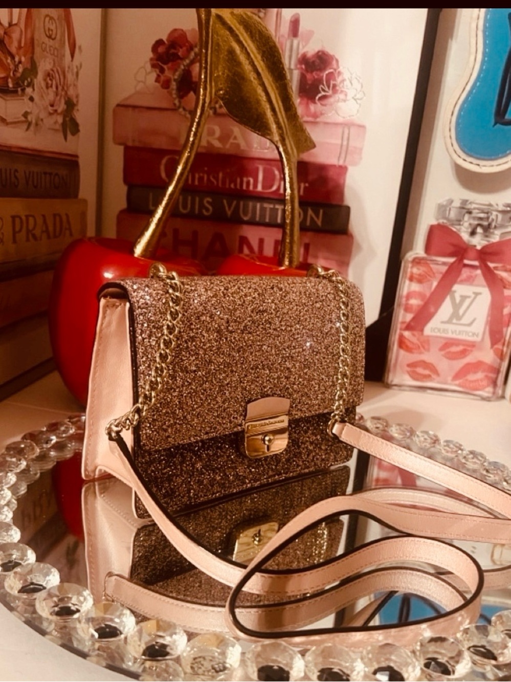 Kate Spade NWOT rose gold Glittery Pink Crossbody Bag - Picture 6 of 13